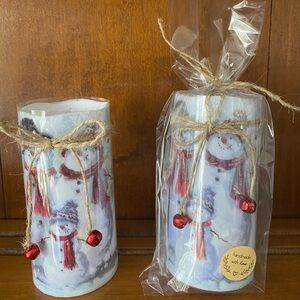 Snowman Candle Holder with Red Accents